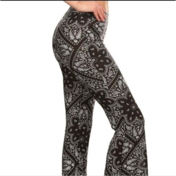 (42)NEW 💙BLUE PAISLEY💙 BOHO FLARE BELL BOTTOM LIGHTWEIGHT PANTS - Picture 6 of 8